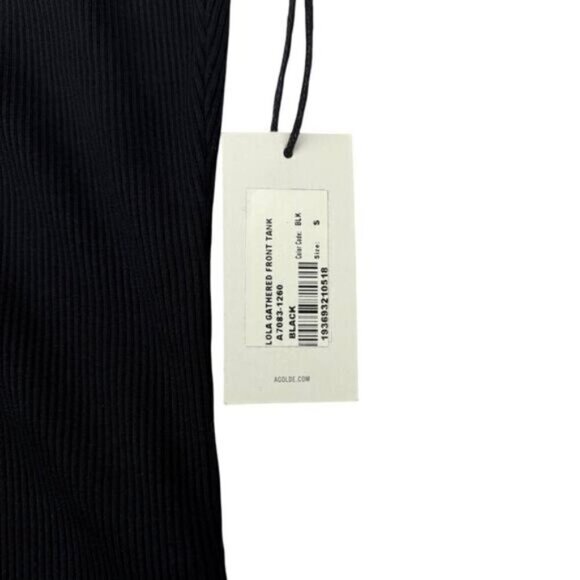 Agolde Lola Gathered Front Ruched Bodice Ribbed Tank In Black Small - Picture 4 of 8